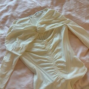 Cream Long Sleeve Ruched Top